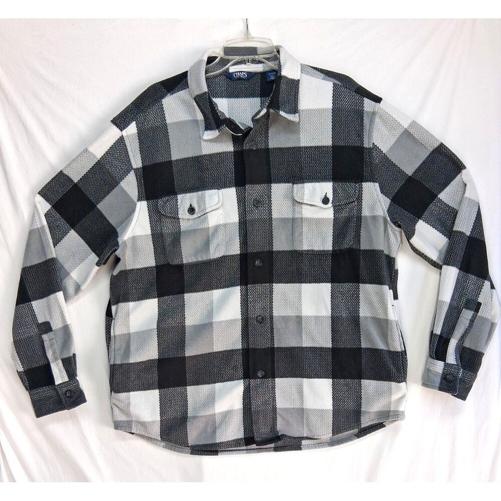 Chaps XL Black Plaid Chamois Jacket Mens Pockets Winter Shirt Workwear Soft